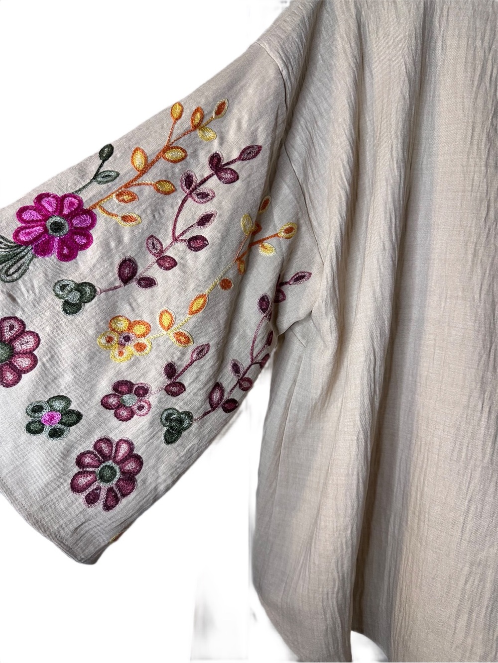 Olivia & Martin Embroidered Tie-Front V-Neck Blouse in Beige, 2X NWT - Picture 4 of 5